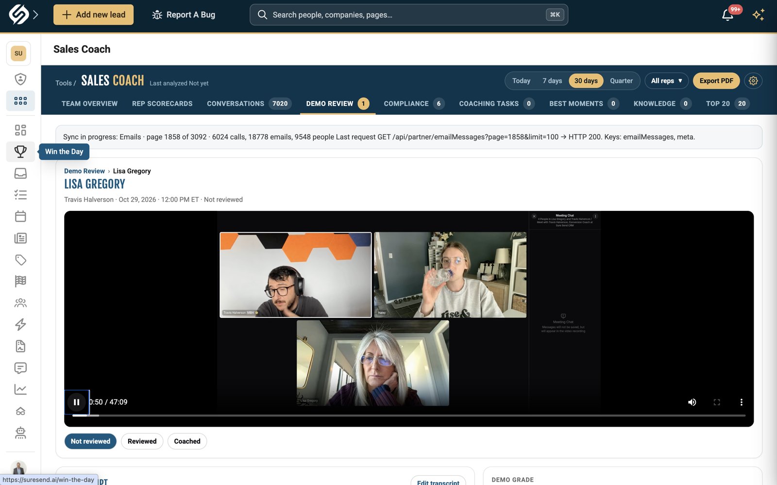 Sales Coach tool inside Sure Send CRM